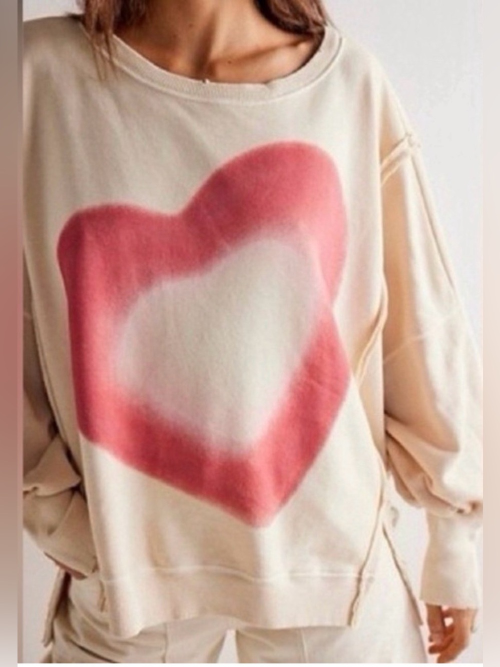 We The Free Camden Cream Sweatshirt with Pink Ombre Heart